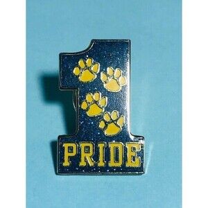 #1 Panther PRIDE -Blue and Gold Big Cat Paw Print School Mascot Pin